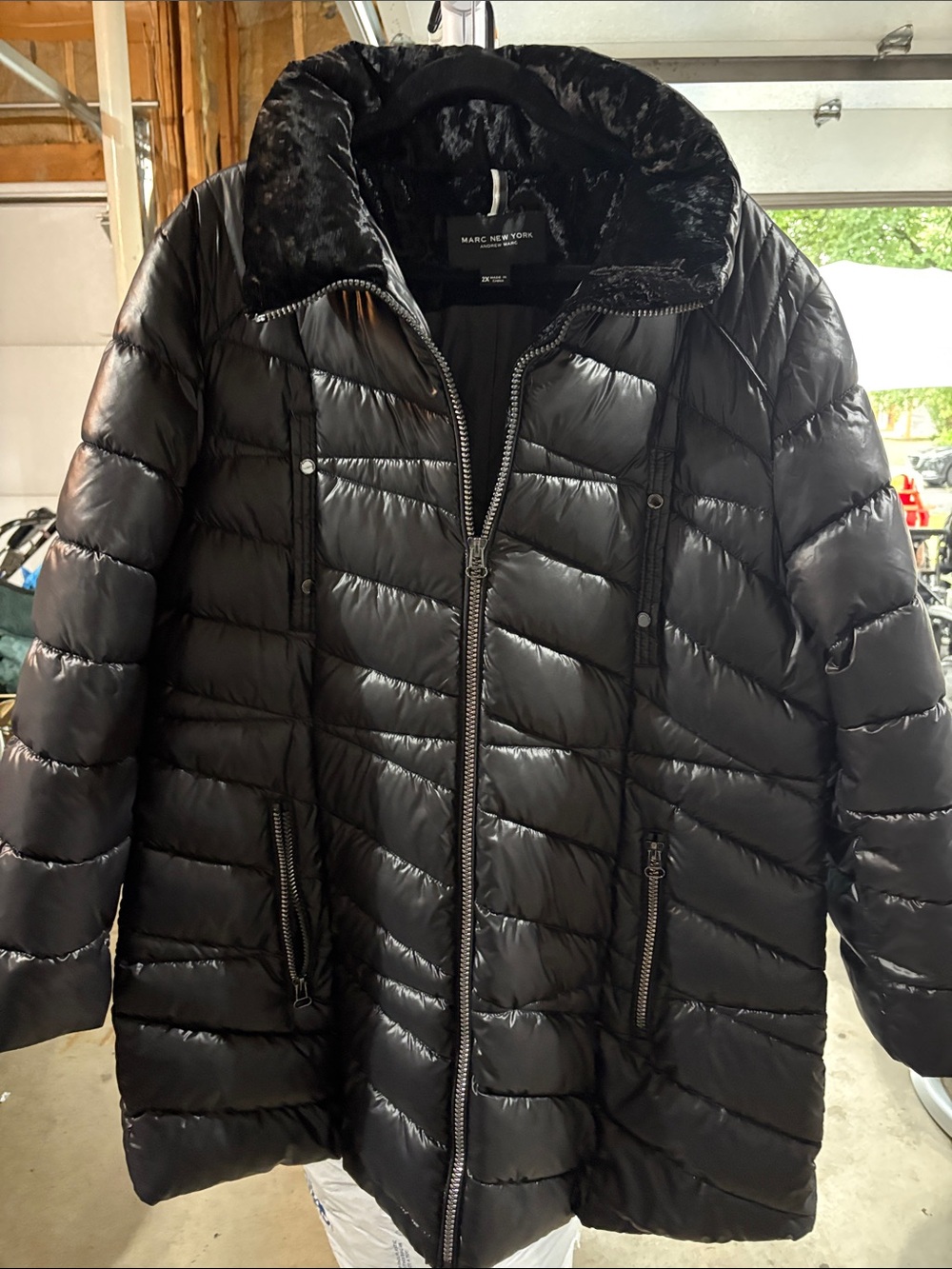 Marc New York Black Quilted Puffer Coat with Faux-Fur Collar